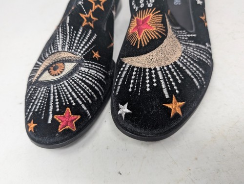 Johnny Was Velvet Loafers 7.5 Embroidered Stars Moon Eye Black Slip-On Shoe (183 - Picture 2 of 12