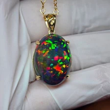 Natural Black Opal Pendant, Oval Black Opal Pendant, 925 Sterling Silver Pendant