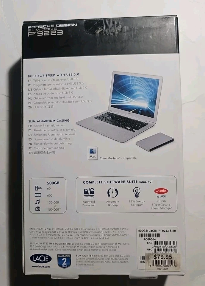 LaCie Porsche Design P'9223 500GB USB 3.0 Slim Solid State Drive - NEW - Image 2 of 4