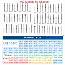 100pcs Dental Diamond Burs Friction Grip 1.6mm for High Speed Handpiece AZDENT