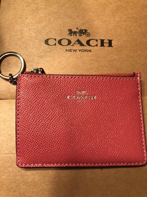 COACH Wallet Coin Purse ID MINI SKINNY Leather pink Key Chain F11836 | eBay