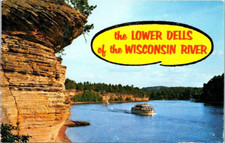 Golden Riverbank The Lower Dells WI River Postcard Tour Boat