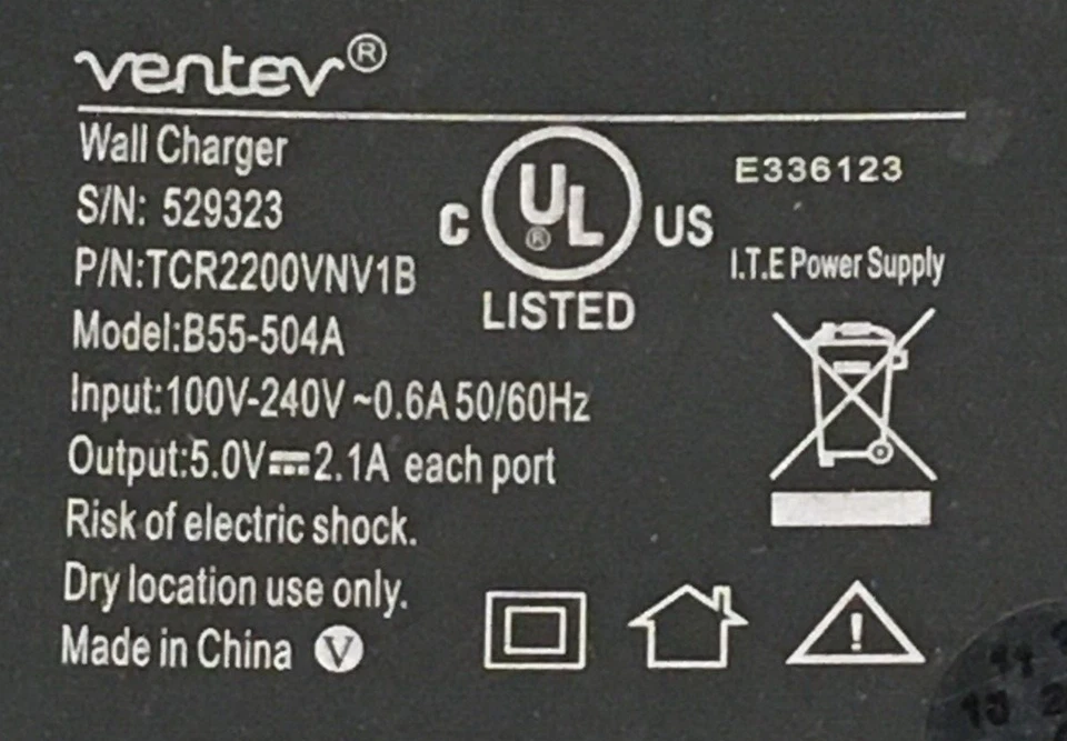 Ventev Wallport R2200 DUAL USB Rapid Travel Wall Charger B55-504A TCR2200DVN1B - Image 2 of 4