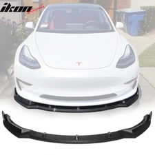 Fits 17-23 Tesla Model 3 Front Bumper Lip Spoiler Splitter 3PC PP Matte Black