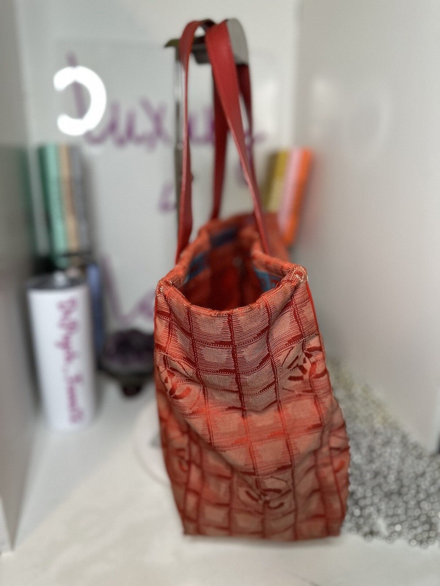 Chanel Red Travel Line Nylon Tote Handbag Gently Loved | eBay