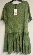 BRAND NEW WITH TAG ZARA MINI DRESS GREEN SIZE M FLOWERS SPRING WOMENS NEVER WORN