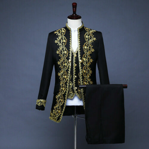 Mens 3 Piece Suit Medieval Embroidered Jacket Vest Pants Military Mess Dress - Picture 1 of 14
