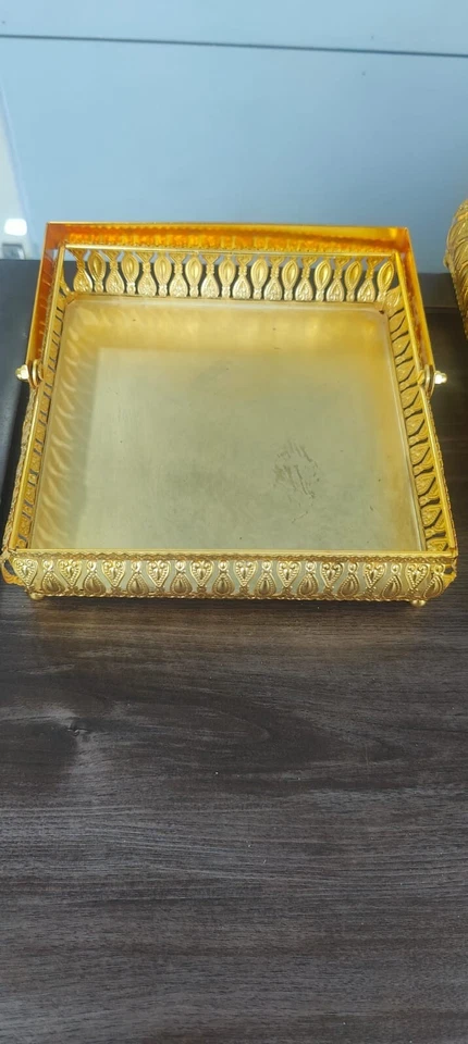 Gold Serving Tray Reusable Organizer Fruit Plate for Parties Dinner Pack Of 3  - Image 2 of 4