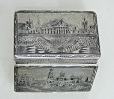 RARE ANTIQUE IMPERIAL RUSSIAN 84 SILVER NIELLO SNUFF BOX ARCHITECTURAL 1821-1856
