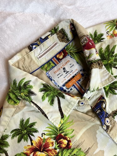 Denim & Flower Ricky Singh Hawaiian Shirt Medium Men's Floral Tropical Palm Tree - Picture 7 of 14