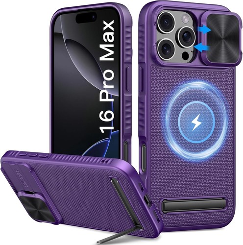 For iPhone 16 Pro Max Heavy Duty Military Grade Case with Kickstand & Lens Cover
