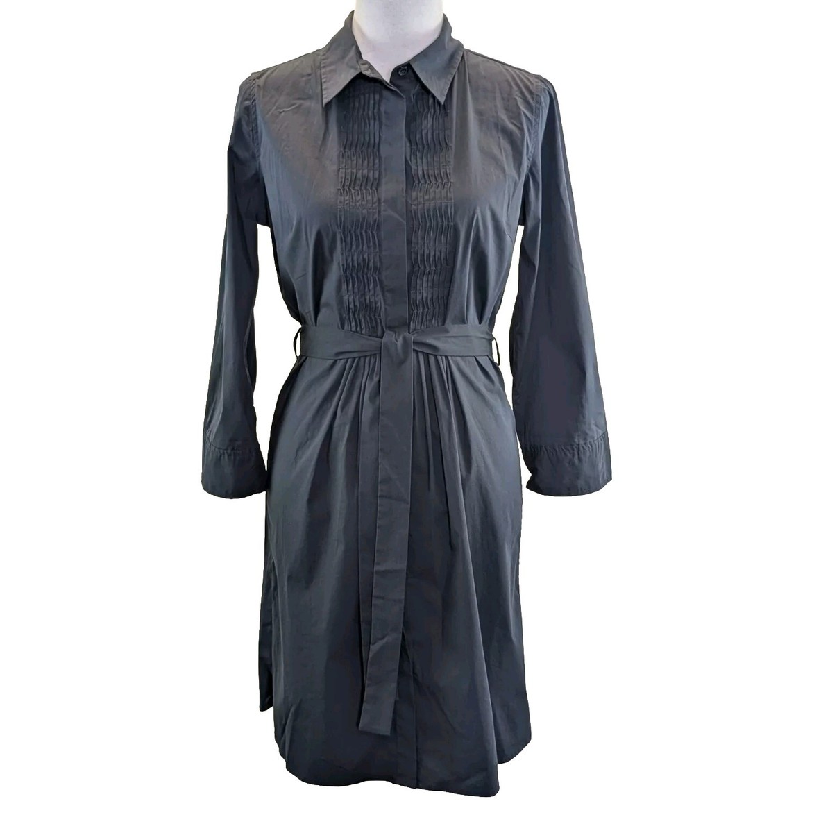 BANANA REPUBLIC Shirt Dress Navy Long Sleeve Button Front Pin Tuck SIZE 8