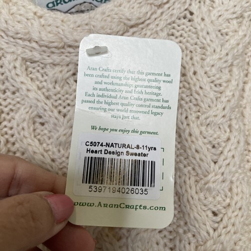 Aran Crafts Sweater Kids 8-11 Yrs Cardigan Merino Wool Fisherman Cable Knit NWT - Picture 10 of 11