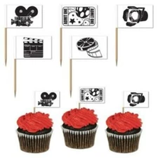Movie Set Cupcake Picks 50 Pack Movie Red Carpet Awards VIP Party Decorations