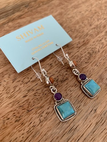 Shivam Silver Earrings With Mohave Turquoise Made In India - 第 1/6 張圖片