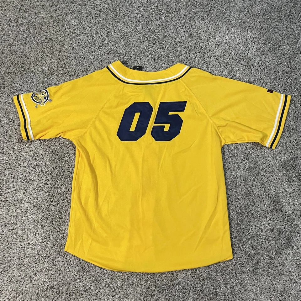 复古 FUBU League 05 棒球球衣青少年 XL (20) 蓝色黄色纽扣扣扣 — 第 3/4 张图片