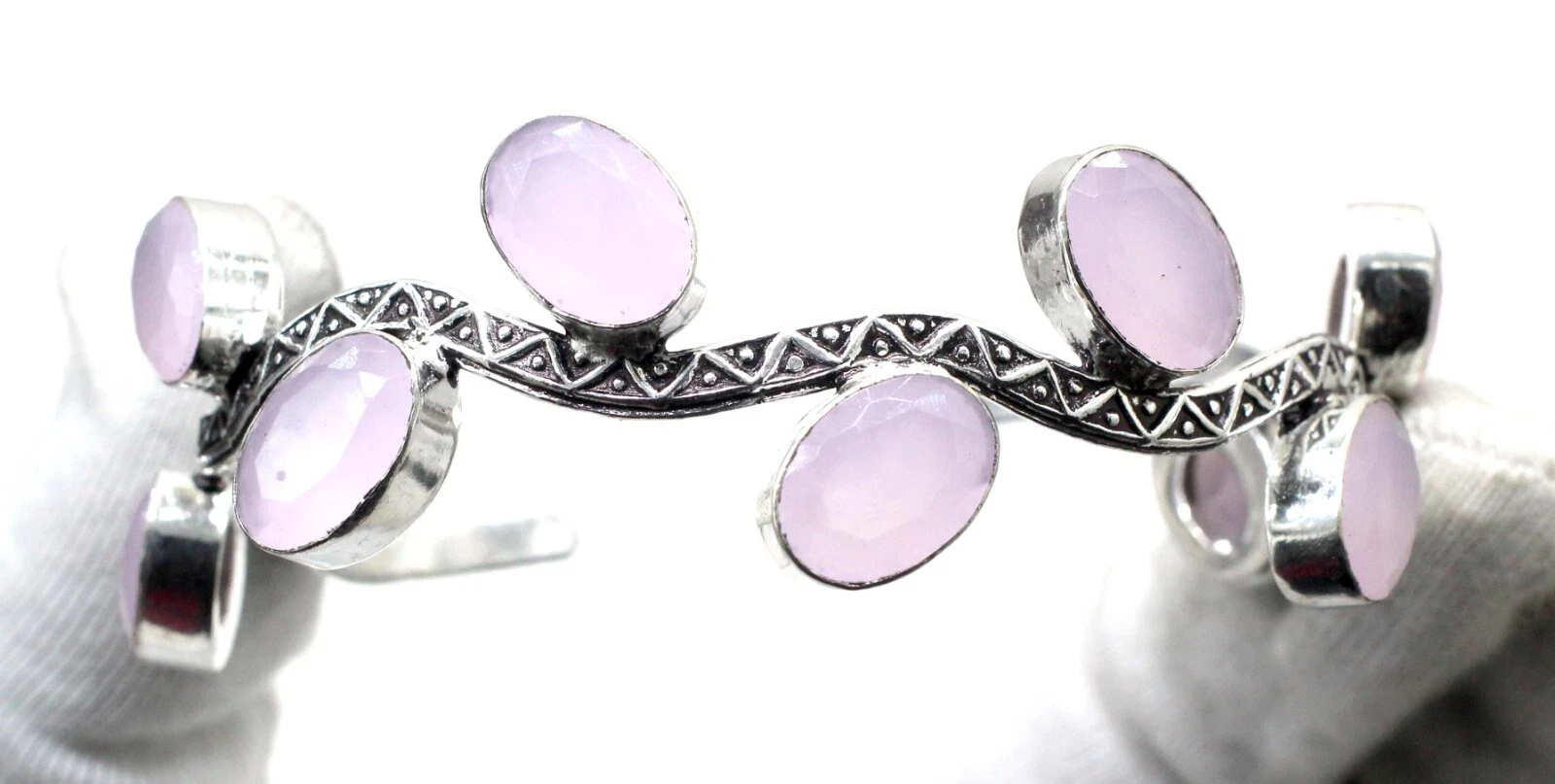 VALENTINO Bracciale gioielli fatti a mano argento sterling 925 quarzo rosa pietre preziose misura ADJ"