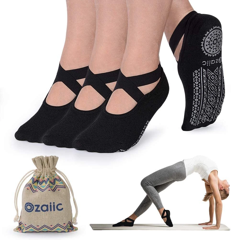 Ozaiic Yoga Socks for Women Non Slip Grips Straps Ideal for