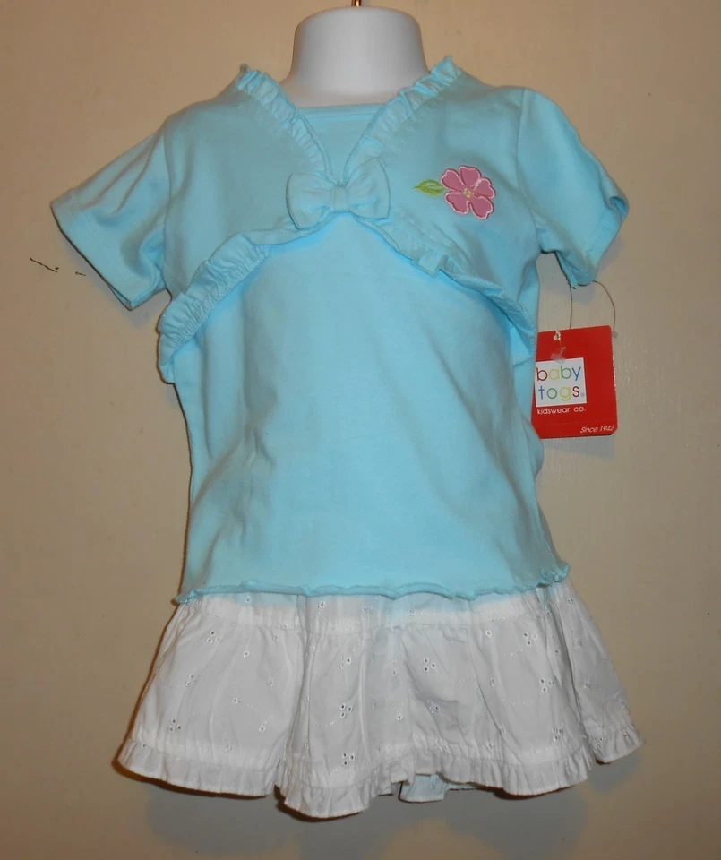 Falda Baby Togs Niñas Pequeñas Ojales en Niveles Blanca 2T/2 + Top Turquesa 3T/3 Nueva con Etiquetas Foto 2 de 4