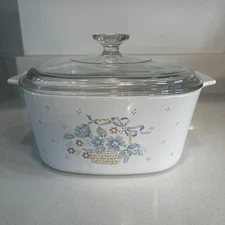 VTG Corelle Corning Ware Casserole Dish W/Lid Country Cornflower Pattern 3 Qt