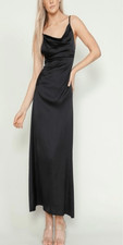 Million Colors Size M Open Back Cowl Neck Slip Dress Black Satin Formal Evening