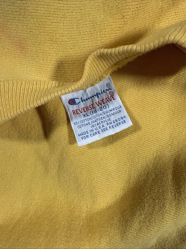 Vintage 90s Champion Reverse Weave Yellow Sweatshirt Size XL 18-20 Vtg - Image 4 of 4