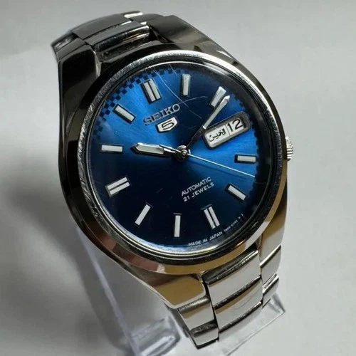 Seiko 5 Automatic Watch Blue Dial Model S5 Ready to Use Authentic Timepiece
