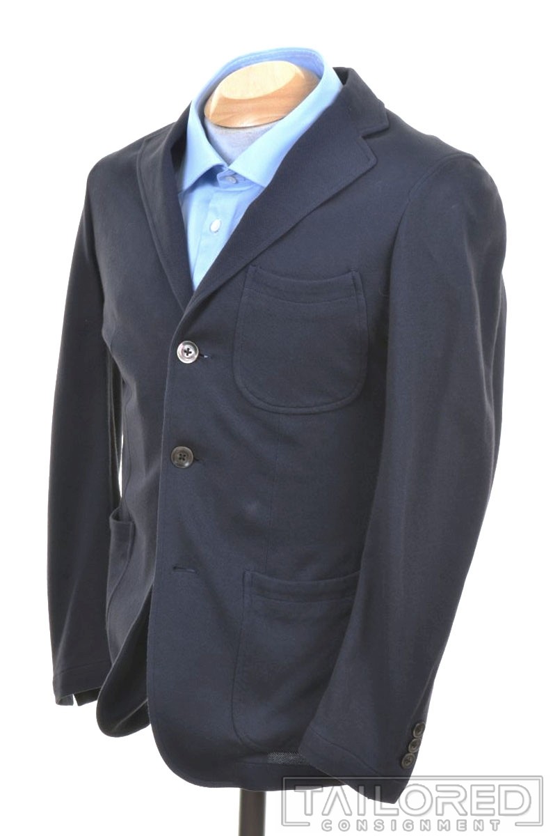RING JACKET Solid Blue Cotton Blend Mens Blazer S… - image 1