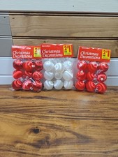 3 Pks Vintage 1 Inch Silky Satin Christmas Ball Ornaments Red White 18 Total