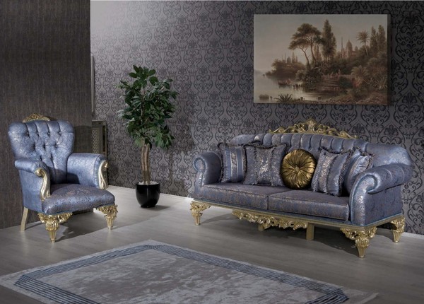 Sofa 3 Sitzer Textil Sessel Couch Polster MöBel 3+1 Dreisitzer Blau-image