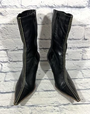 Diba Women's 8M Pointed Toe Boots Soft Leather 3" Heel Contrast Stitching Black