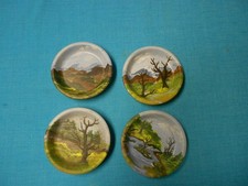 Set/4 Terra Cotta Bowls Handmade Hand Painted Trees Mountain