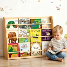 Kids Bookshelf, Wooden Montessori Bookshelf for Toddlers with Front 3 Tier