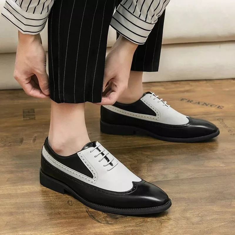 Zapato Elegante Oxford Bicolor Hombre Blanco/Negro Ceremonia 3K7WT