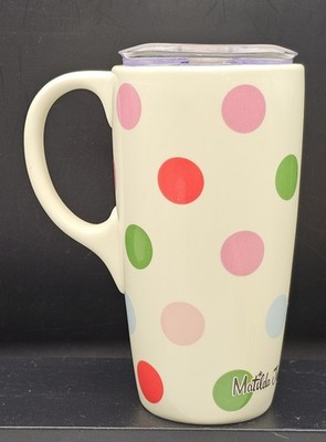 Matilda Jane White/Polka Dots Large Tapered Ceramic Travel Mug with Lid