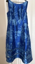 Adrianna Papell Women's 16 Blue Metallic Jacquard Midi Dress Fit & Flare Floral