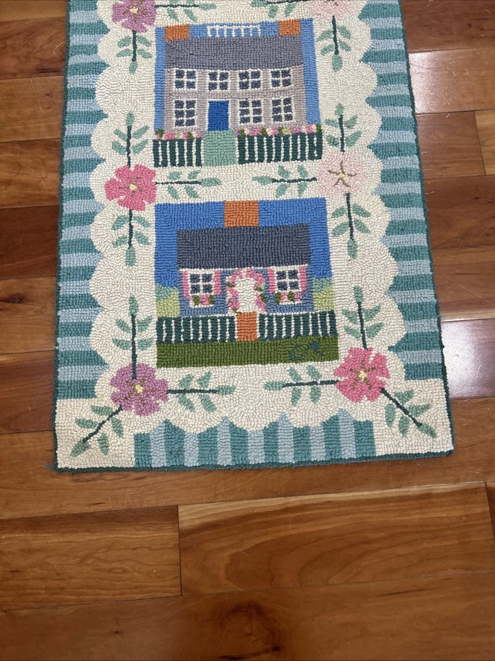 Claire Murray Enganchado a Mano Lana Nantucket Cottage Runner N82 BL 24"W x 95"L Foto 4 de 4