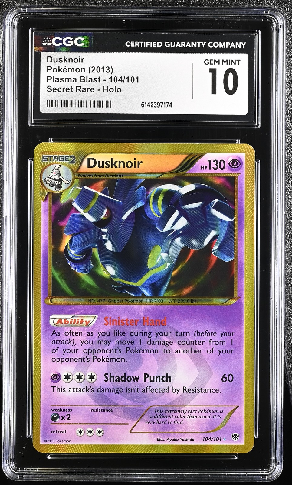 CGC 10 GEM MINT Dusknoir 104/101 Plasma Blast Secret Rare Holo Pokemon Card