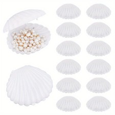 12pcs Shell Shape Plastic Storage box Gift boxes White 7.7x9x4.4cm Jewelry