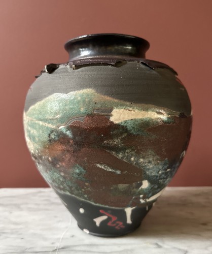 Vintage 8”T Harry Hearne OOAK Raku Pottery Collared Vase/Bowl Amazing Colors! - Picture 17 of 19