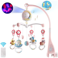 Mobile Musical Lit Bébé Télécommandé Rose Projection Lumières Sons Veilleuse