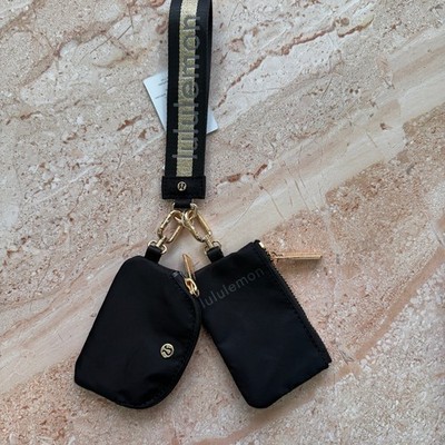 Lululemon Athletica Dual Pouch Wristlet Keychain Wallet Gold and Black