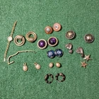 Vintage Costume Jewelry Lot Elgin Watch Clip On Earrings Faux Pearl Gold Tone