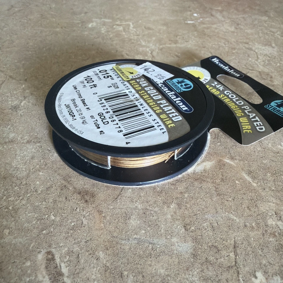 Alambre para rebordear Beadalon chapado en oro 24k 100 pies 0,015 Foto 3 de 3