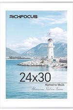 RICHFOCUS Aluminum Picture Frame 24x30, Matted to 18x24, Tempered Glass