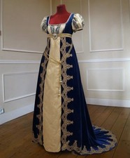 British Victorian Jane Austen Cosplay Regency Era Blue Empire High Waist Evening