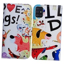 Case for Galaxy A51 Leather Flip Case Wallet Cover with Card Colorful Cute Dogs