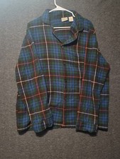 L.L Bean large regular flannel pajama top collar longsleeve plaid blue green