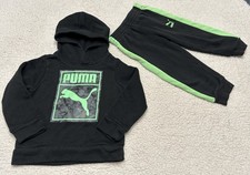 PUMA Boys  2T Tracksuit Set Hoodie  Jogger Pants Black/Green   Excellent
