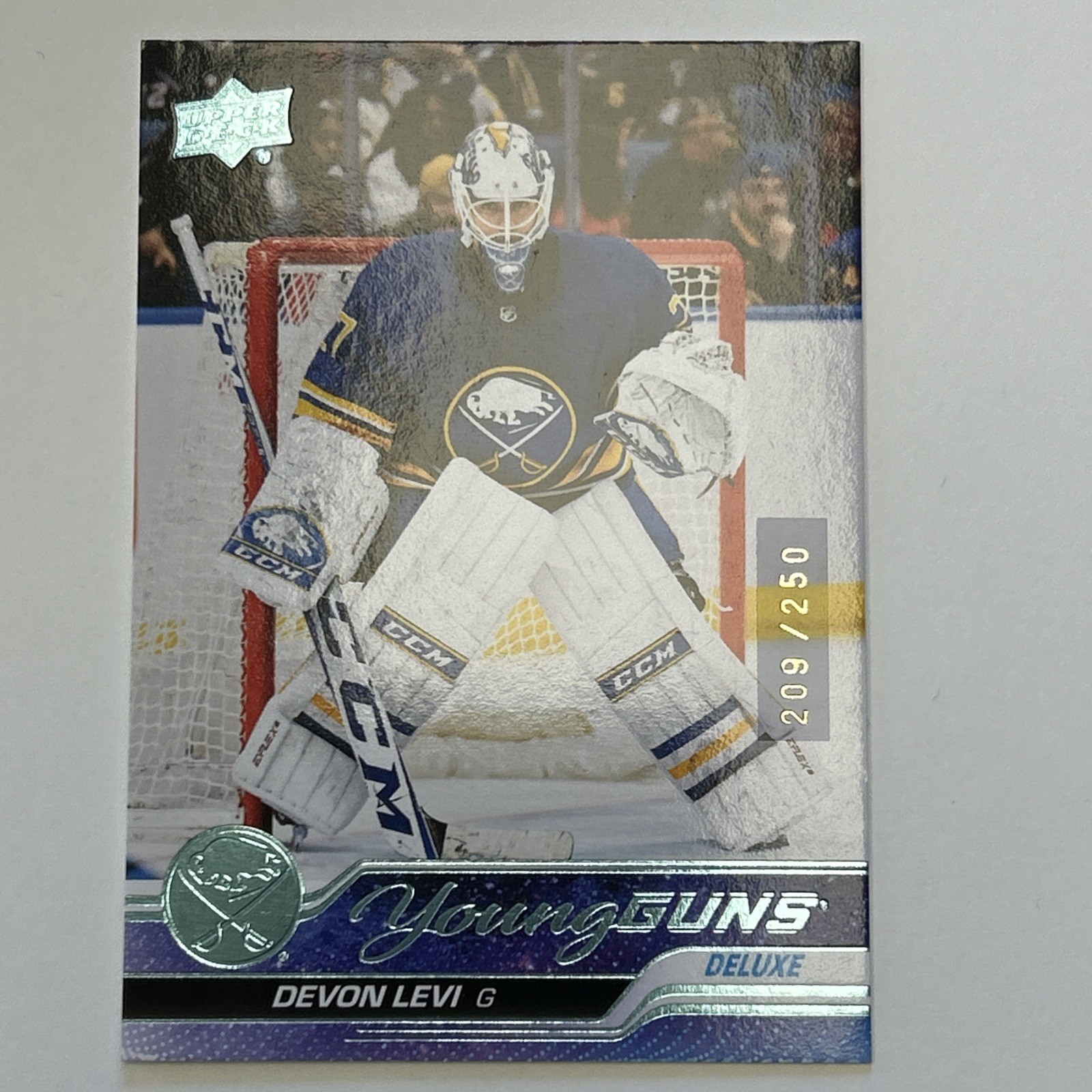 2023-24 Upper Deck #237 Devon Levi Young Gun Deluxe RC /250 Buffalo Sabres